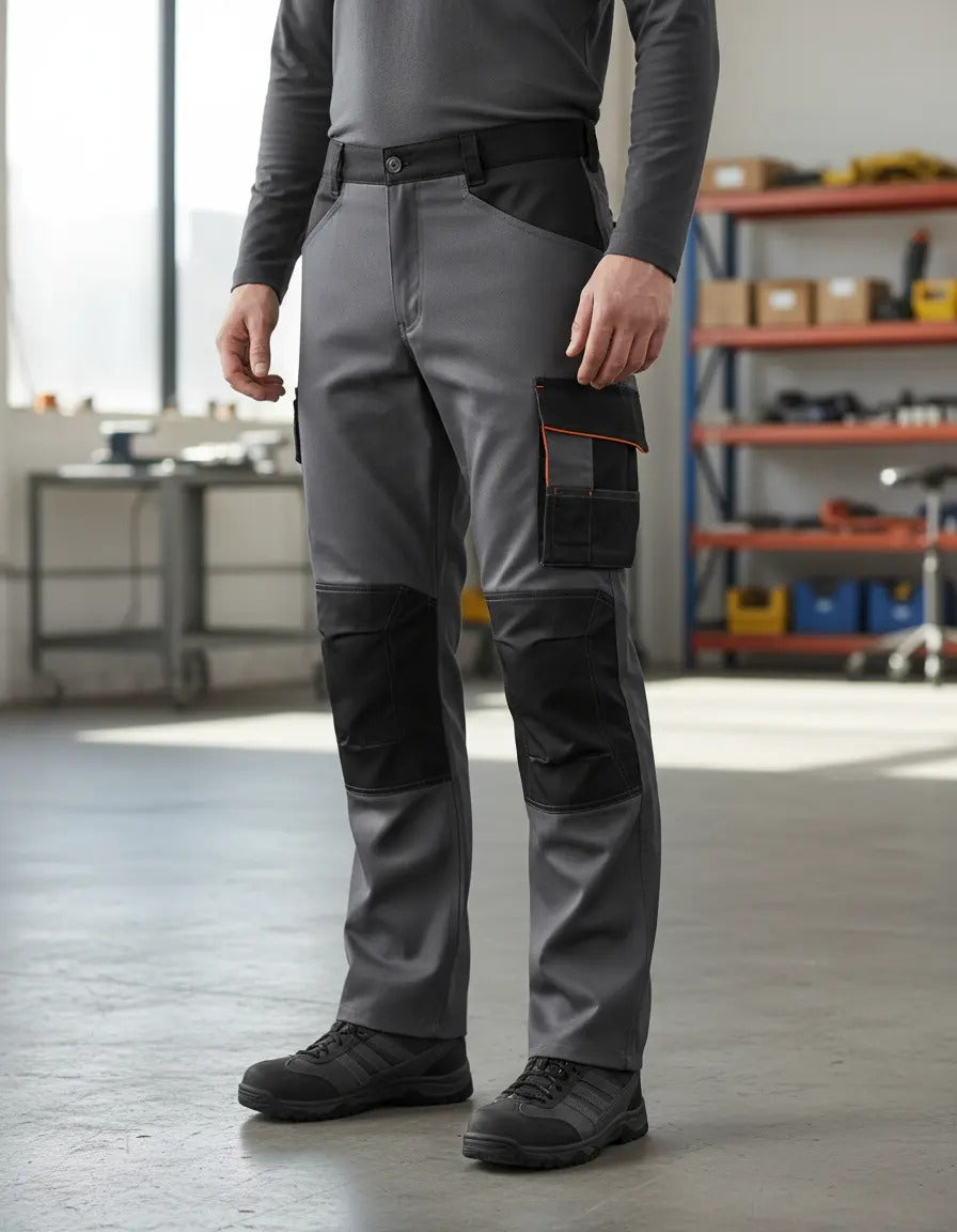 Pantalón Cargo Gabardina Deltaplus Mach 2 Gris/Negro Ribete