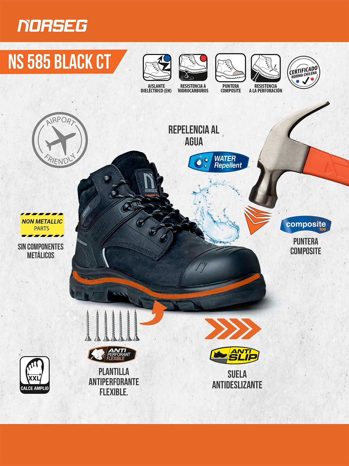 Botín de Seguridad Norseg 585 Black CT Hombre