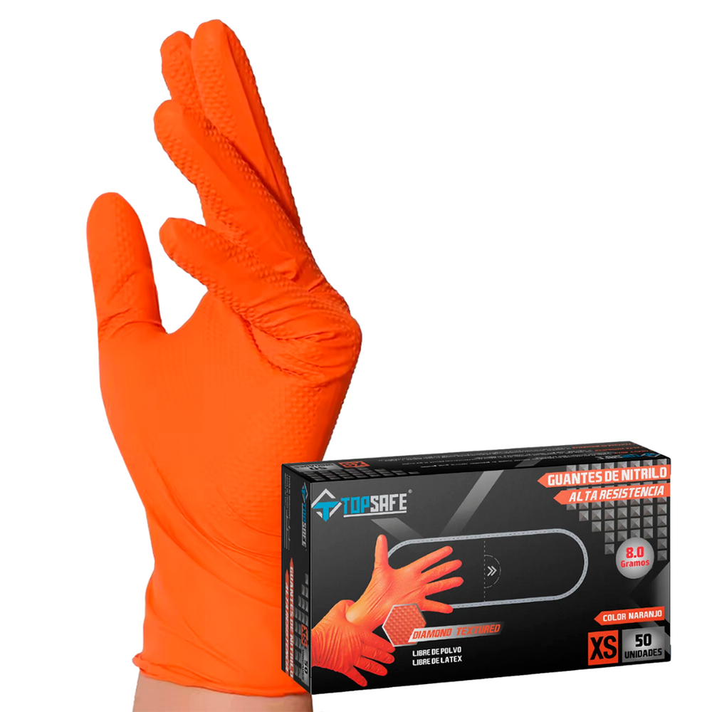 Guante Texturizado Nitrilo Naranjo (Caja 50 Unidades)