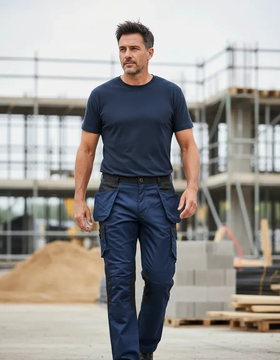 Pantalón Cargo Gabardina Deltaplus Mach 2 Azul/Negro