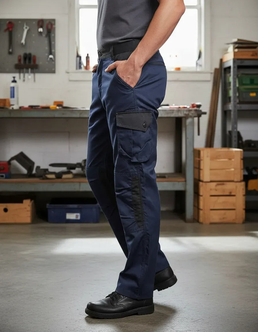 Pantalón Cargo Gabardina Deltaplus Mach 2 Azul/Negro