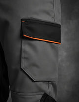 Pantalón Cargo Gabardina Deltaplus Mach 2 Gris/Negro Ribete Naranjo