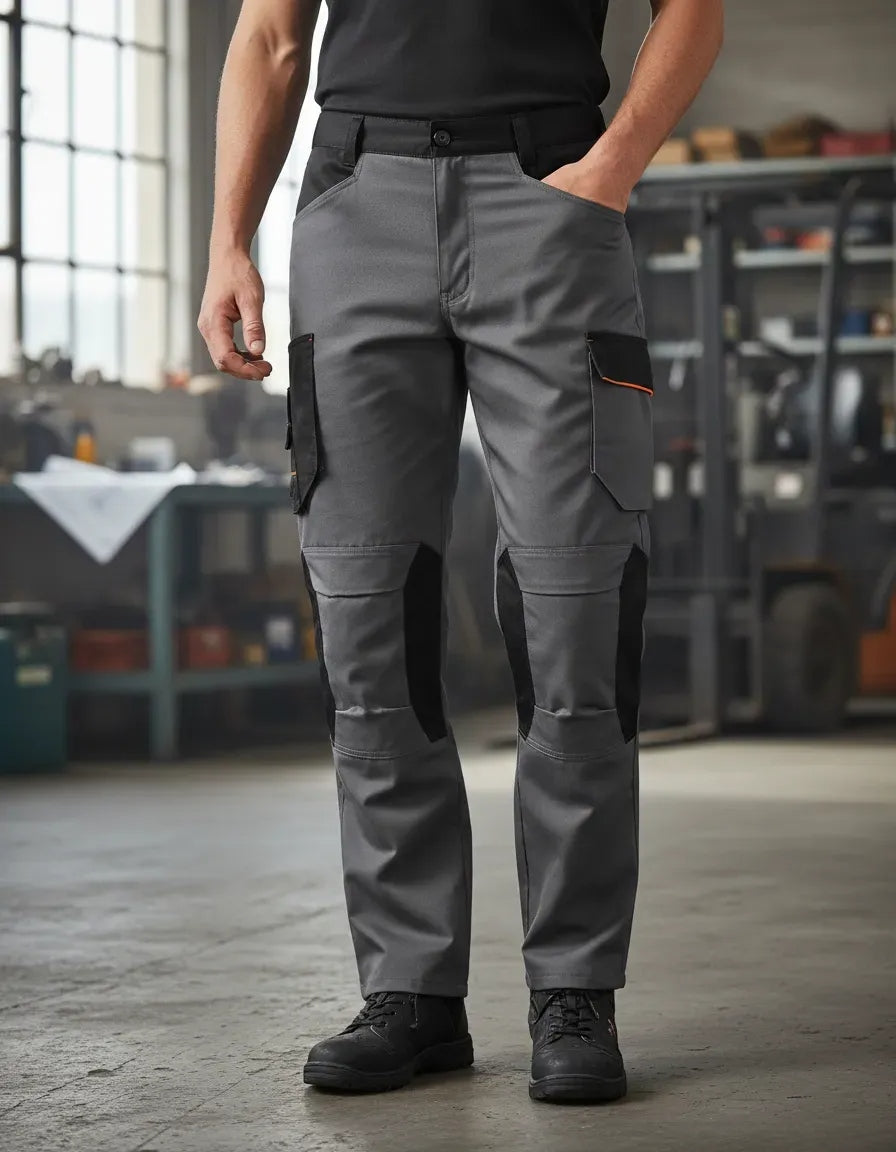 Pantalón Cargo Gabardina Deltaplus Mach 2 Gris/Negro Ribete Naranjo