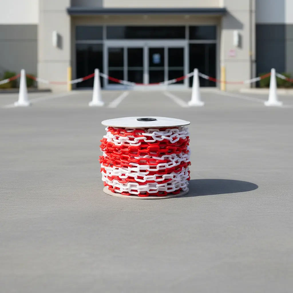 Cadena Plástica Blanco con Rojo (Rollo 50M)
