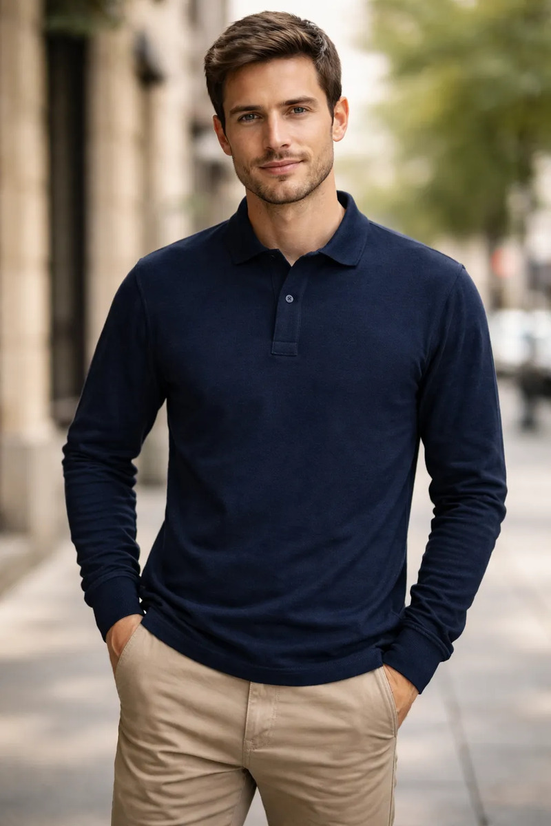 Polera Piqué Hombre Manga Larga