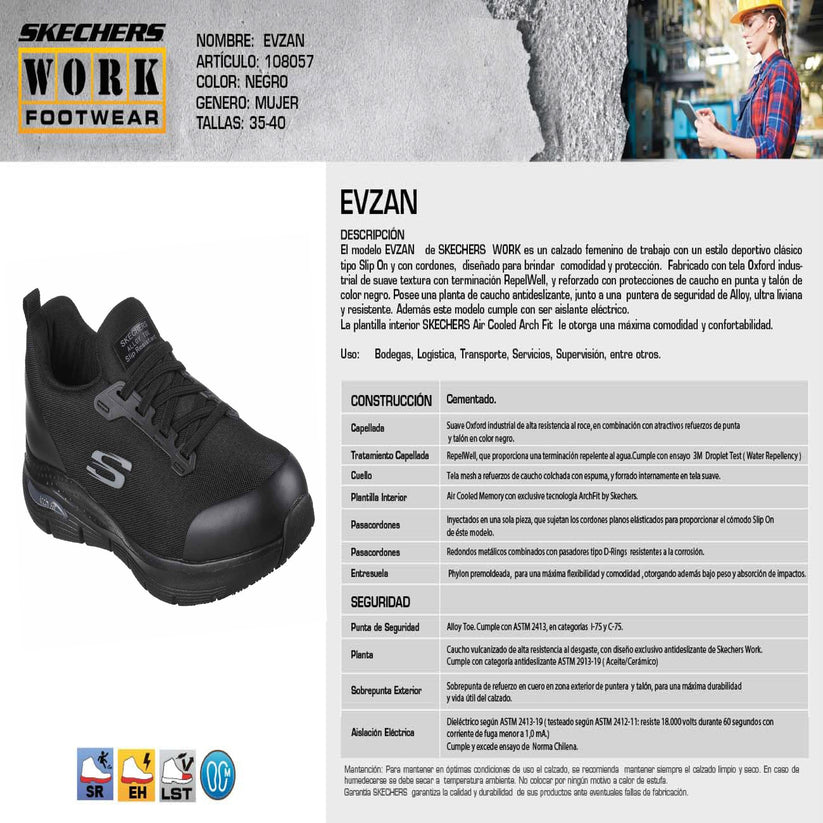Zapatilla de Seguridad Mujer Skechers Evzan Negra