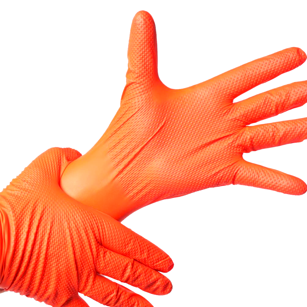 Guante Texturizado Nitrilo Naranjo (Caja 50 Unidades)