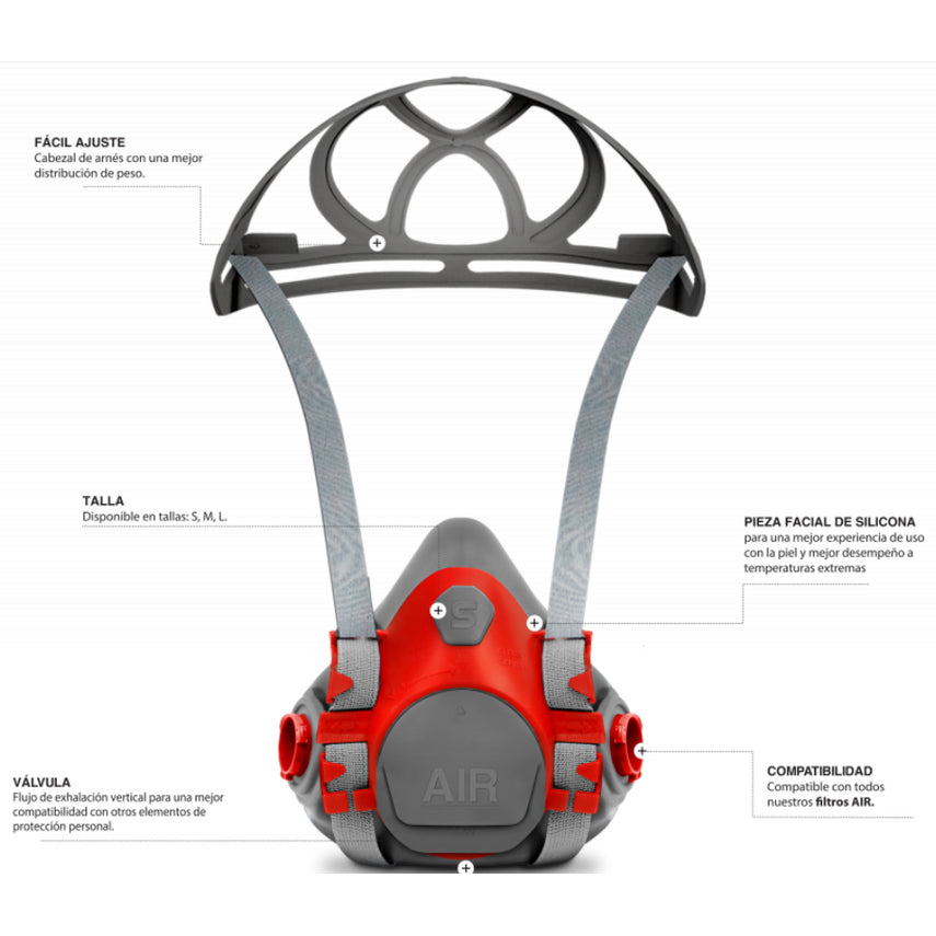 Respirador Medio Rostro Air S950 Silicona