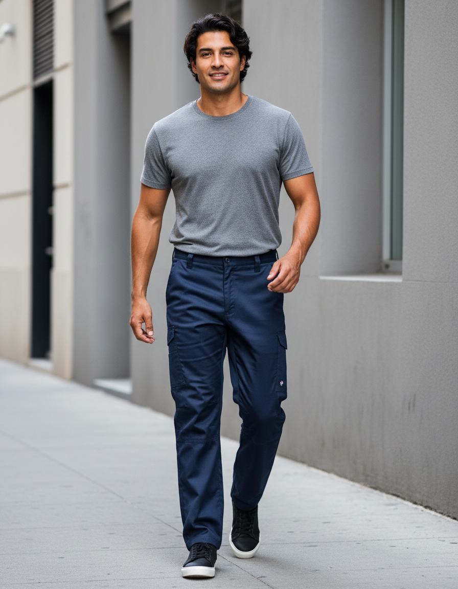 Pantalón Cargo Gabardina Forro Polar Hombre Azul