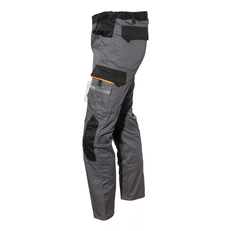 Pantalón Cargo Gabardina Deltaplus Mach 2 Gris/Negro Ribete Naranjo