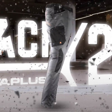 Pantalón Cargo Gabardina Deltaplus Mach 2 Gris/Negro Ribete Naranjo