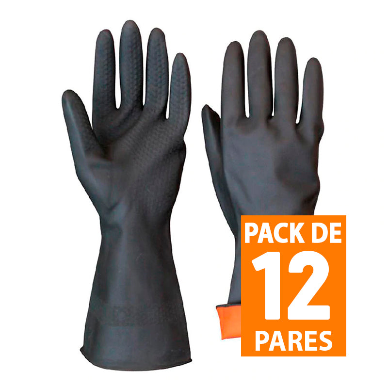 (Pack de 12 Pares) Guante De Goma Negro Albañil